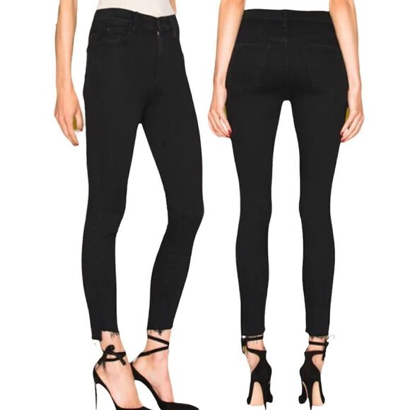 Mother Jeans Stunner Zip Ankle Step Fray High Rise Dark Blk Blue Casual NWT